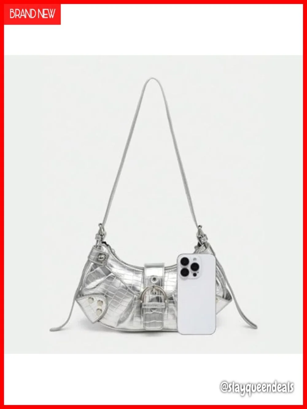 Y2K Punk Faux Leather Shoulder Bag Hobo Purse with Zipper